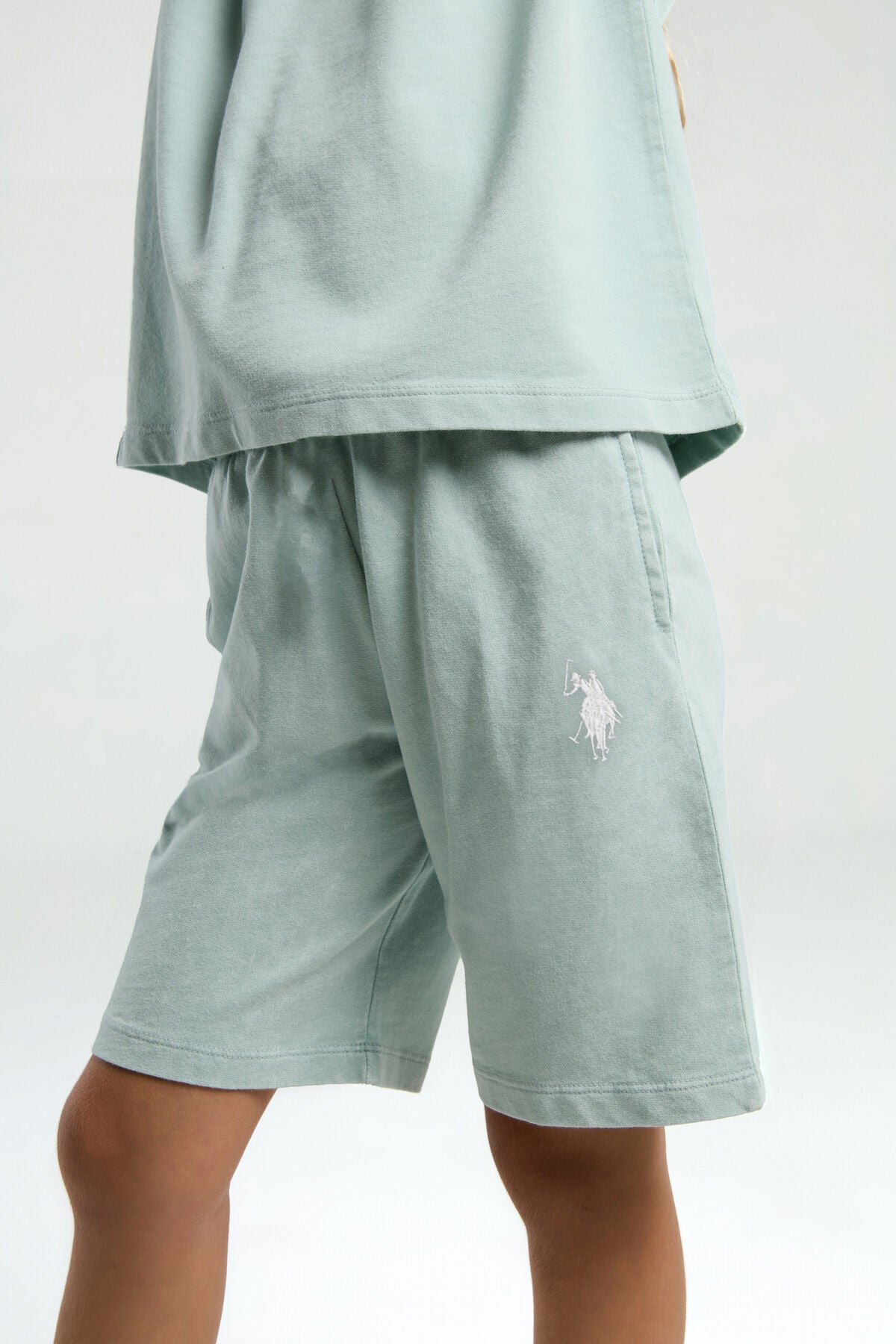 U.S. Polo Assn. Kız Çocuk Bisiklet Yaka Sargı Nakışlı Yazlık Regular Fit Yeşil Bermuda Takım US2089-C-V1