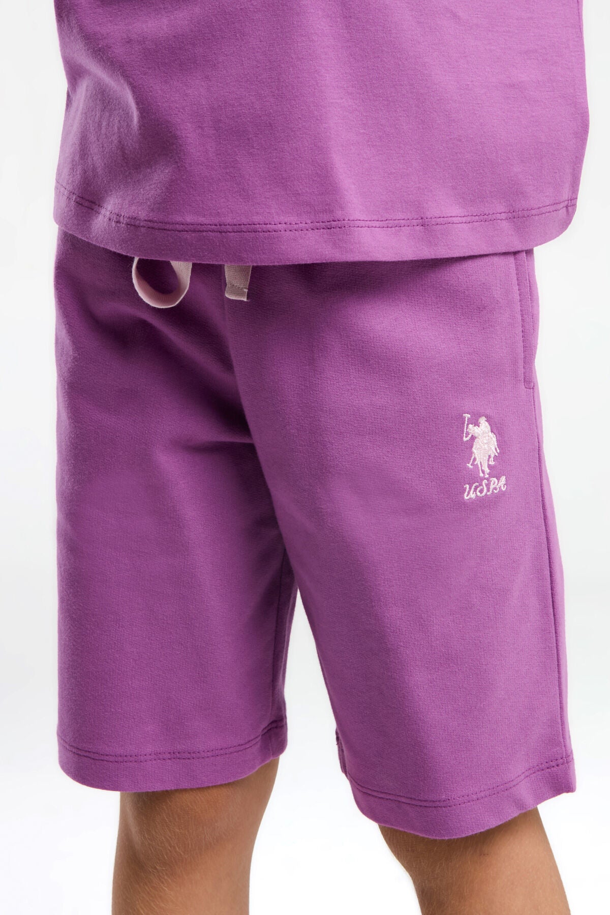 U.S. Polo Assn. Kız Çocuk Bisiklet Yaka Pigment Baskılı Yazlık Regular Fit Mor Bermuda Takım US2086-C-V2