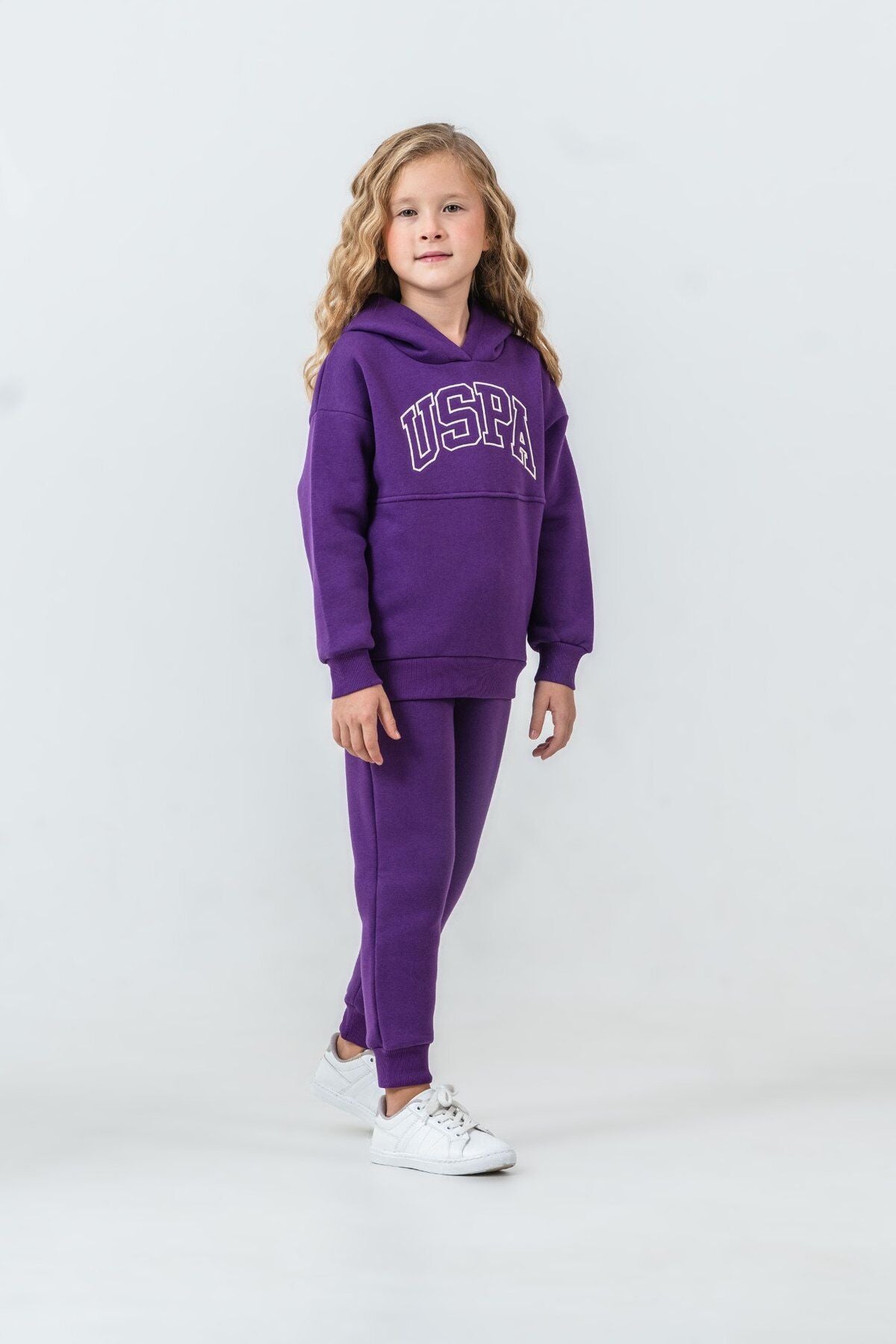U.S. Polo Assn. Kız Çocuk Bisiklet Yaka Pigment Baskılı Kışlık Regular Fit Mor Eşofman Takımı US1205-C-V11