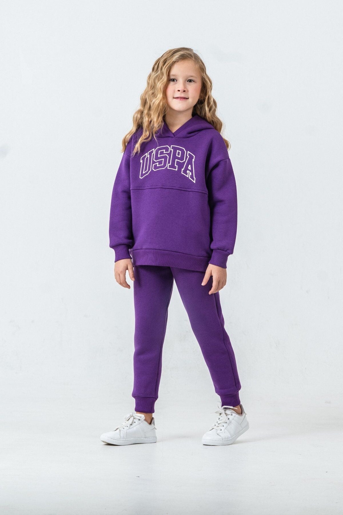 U.S. Polo Assn. Kız Çocuk Bisiklet Yaka Pigment Baskılı Kışlık Regular Fit Mor Eşofman Takımı US1205-C-V11