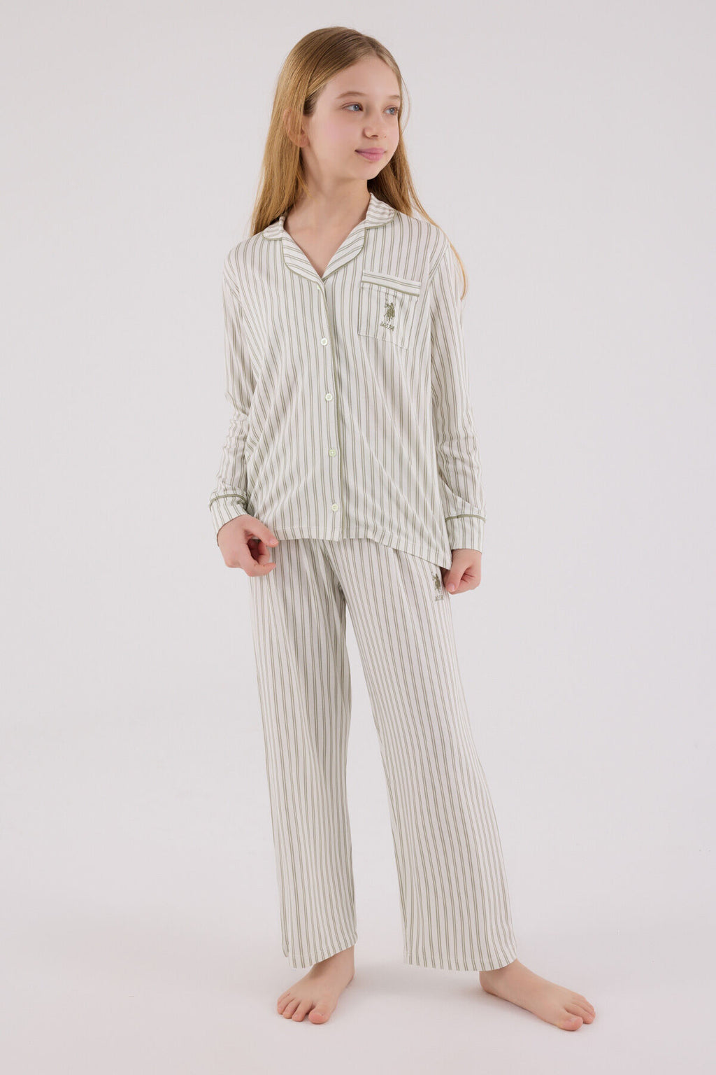 U.S. Polo Assn. Kız Çocuk Kışlık Regular Fit Yeşil Pijama Takımı US2326-C-V2