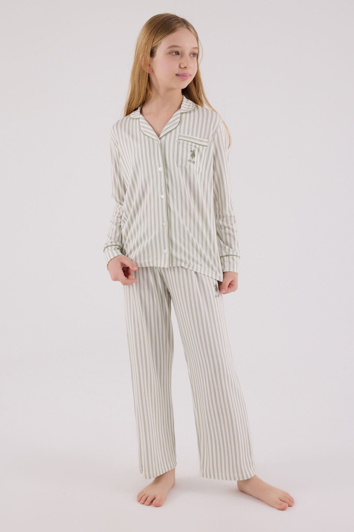U.S. Polo Assn. Kız Çocuk Kışlık Regular Fit Yeşil Pijama Takımı US2326-C-V2