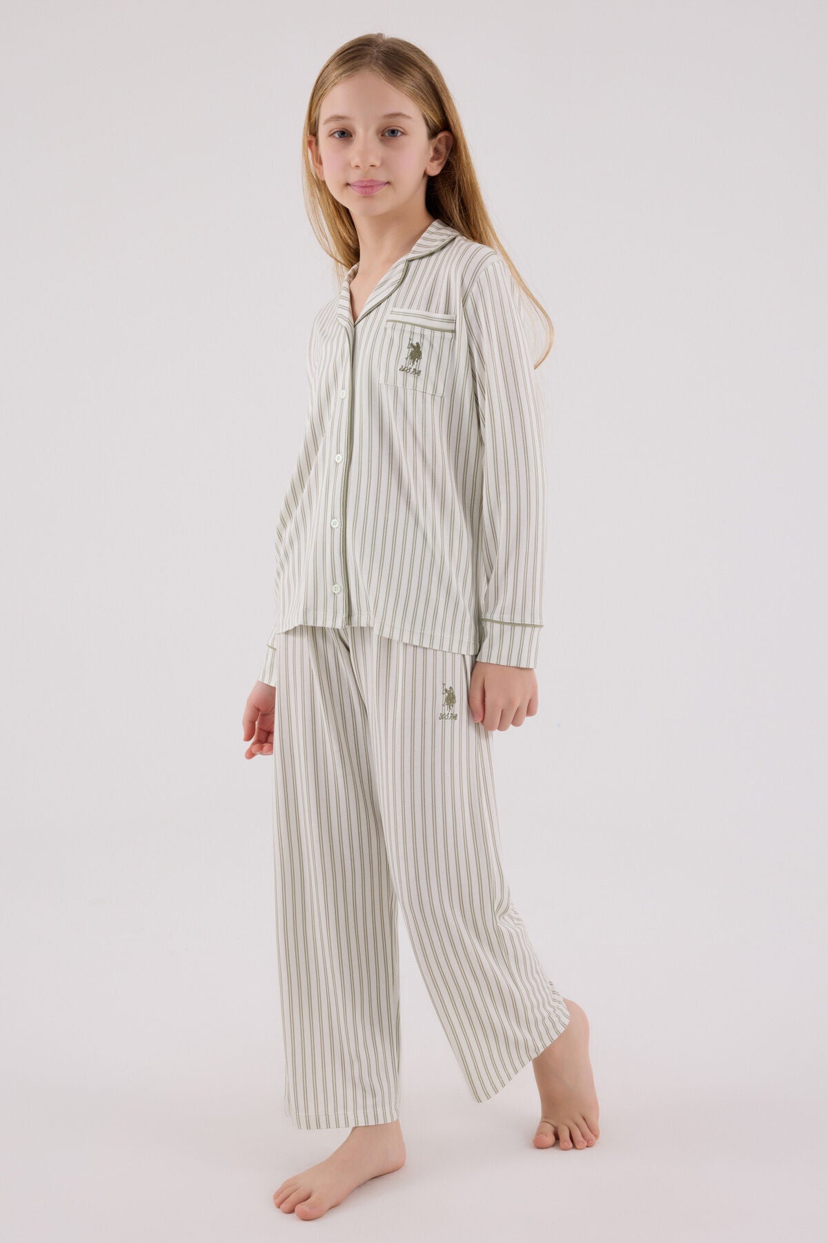 U.S. Polo Assn. Kız Çocuk Kışlık Regular Fit Yeşil Pijama Takımı US2326-C-V2