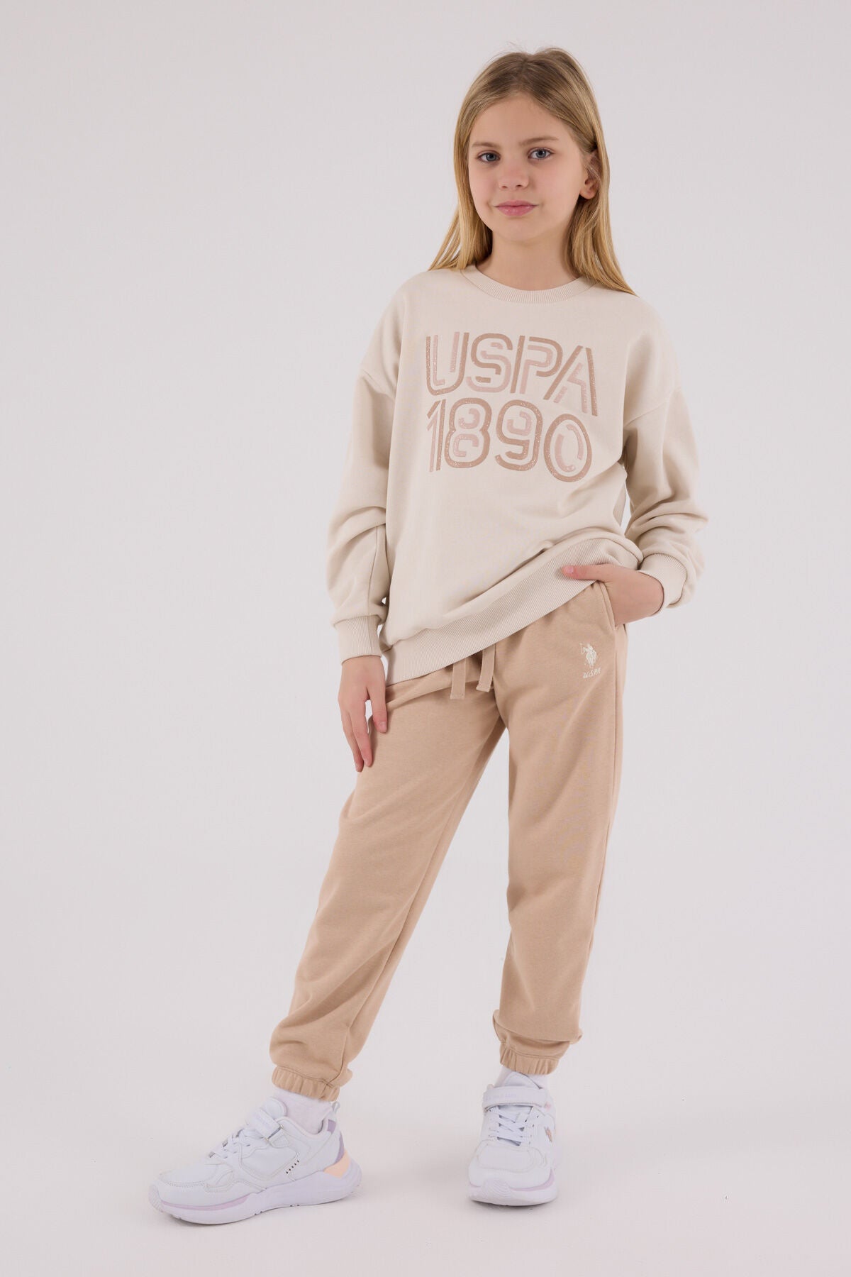 U.S. Polo Assn. Kız Çocuk Kışlık Regular Fit Krem Eşofman Takımı US2311-C-V2 Ürün ana görseli