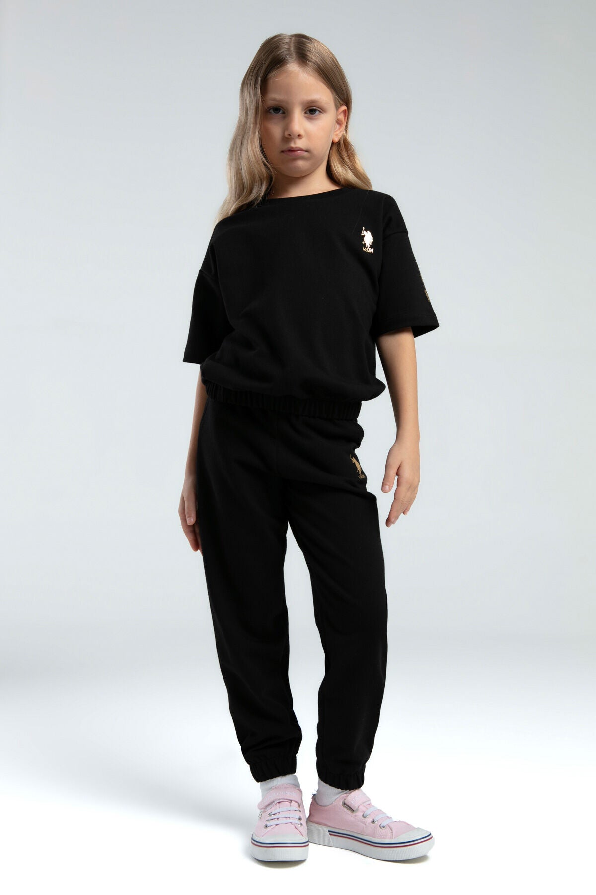 U.S. Polo Assn. Kız Çocuk Bisiklet Yaka Pigment Baskılı Yazlık Regular Fit Siyah Pijama Takımı US2083-C-V1 Ürün ana görseli