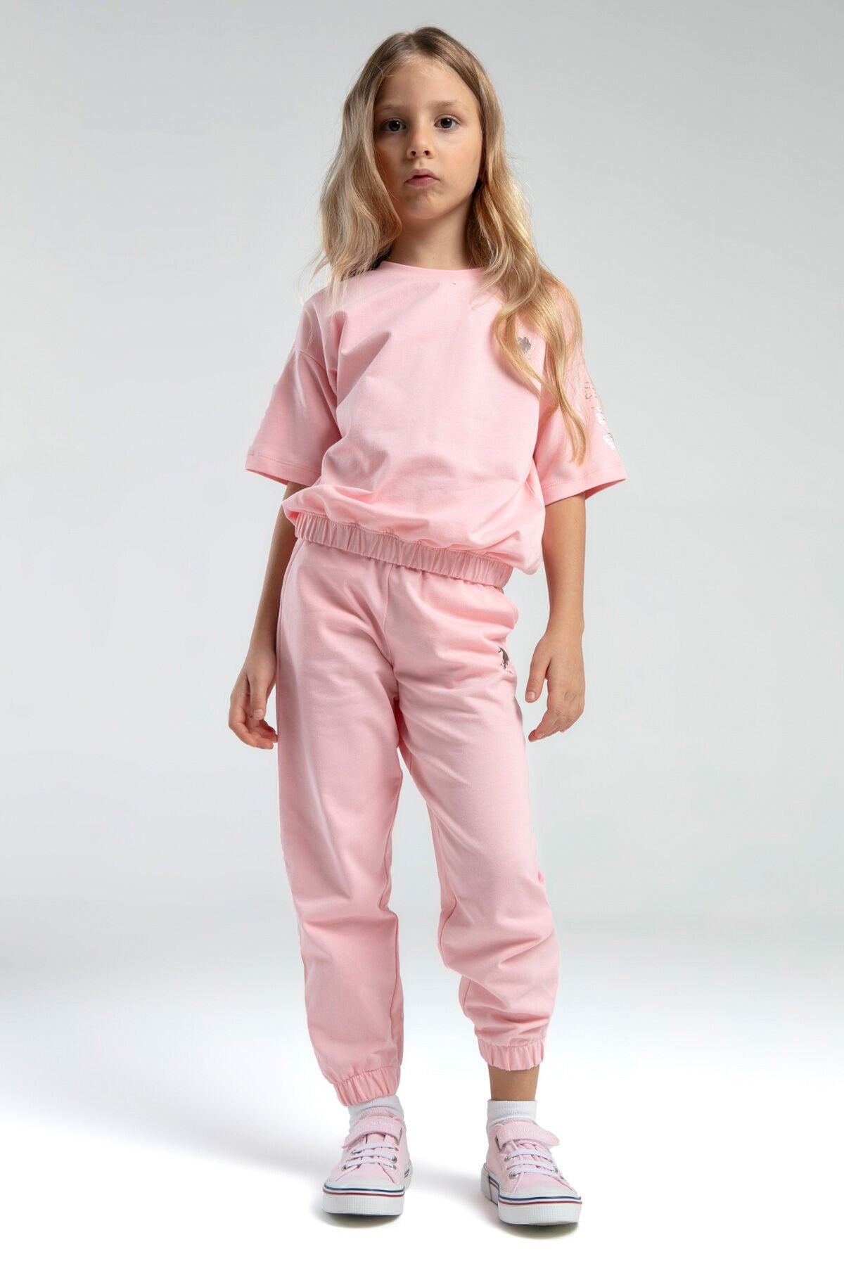 U.S. Polo Assn. Kız Çocuk Bisiklet Yaka Pigment Baskılı Yazlık Regular Fit Pembe Pijama Takımı US2083-C-V2 Ürün ana görseli