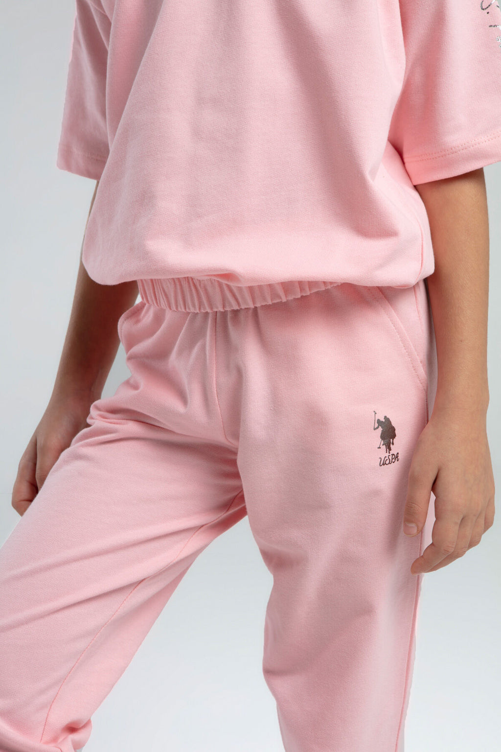 U.S. Polo Assn. Kız Çocuk Pembe Kısa Kol Pijama Takım