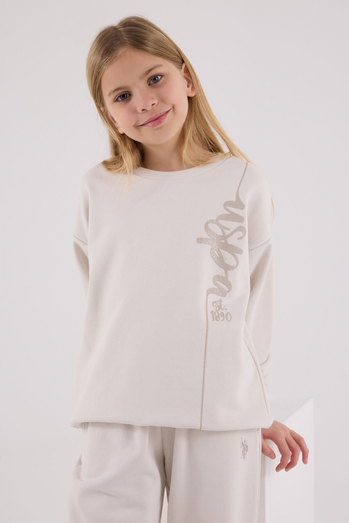 U.S. Polo Assn. Kız Çocuk Kışlık Regular Fit Beyaz Eşofman Takımı US2304-C-V1