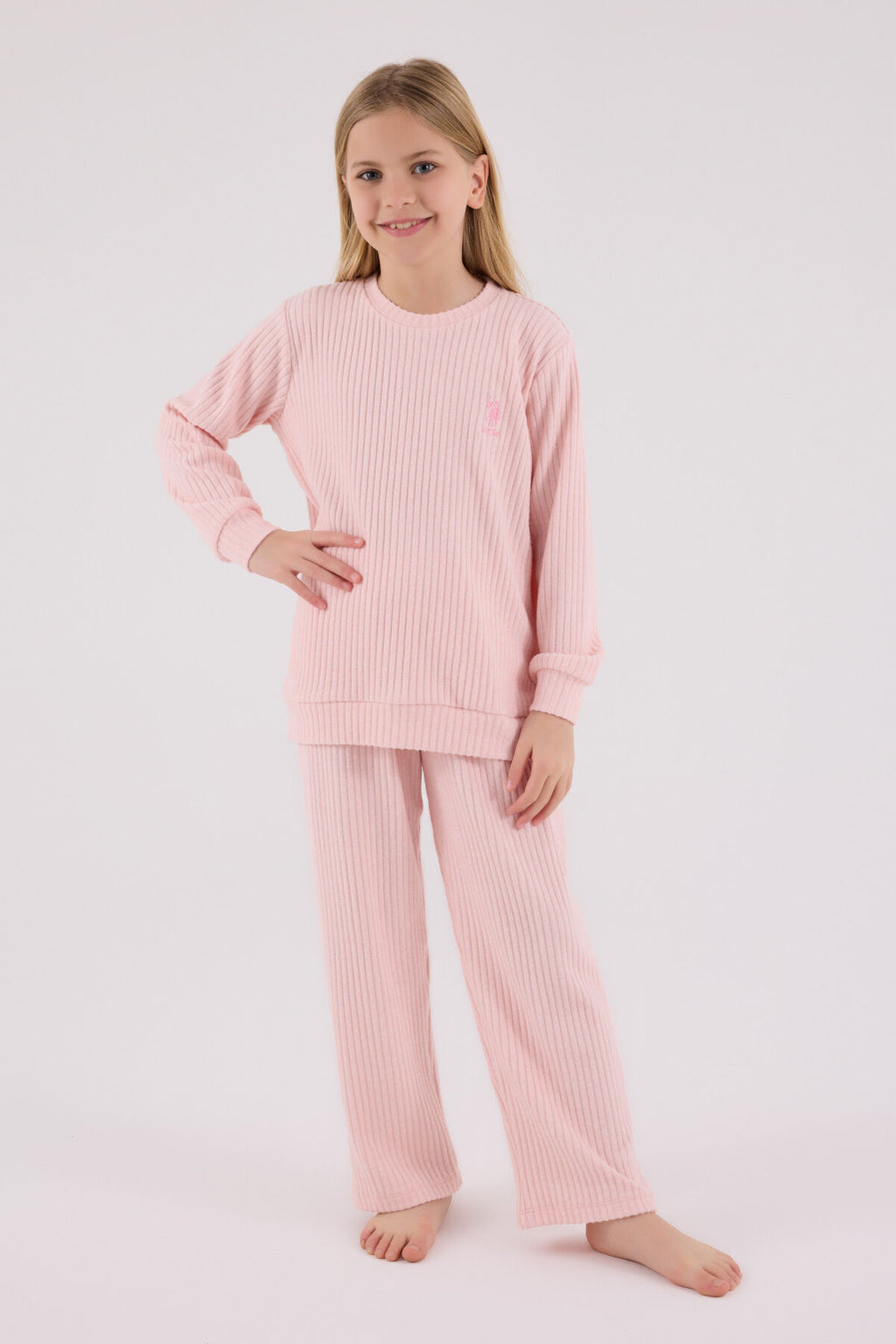 U.S. Polo Assn. Kız Çocuk Bisiklet Yaka Pigment Baskılı Kışlık Regular Fit Pembe Eşofman Takımı US2328-C-V2