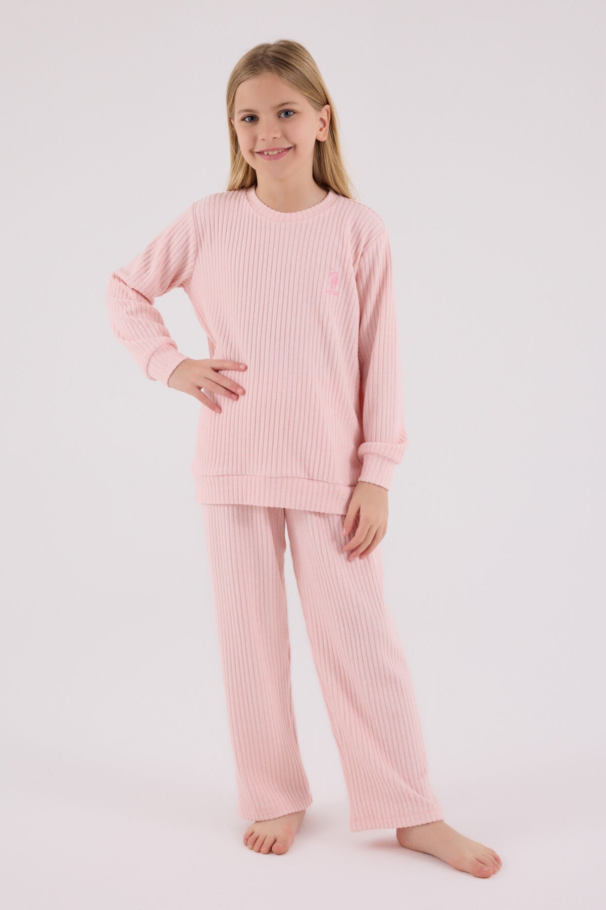 U.S. Polo Assn. Kız Çocuk Bisiklet Yaka Pigment Baskılı Kışlık Regular Fit Pembe Eşofman Takımı US2328-C-V2