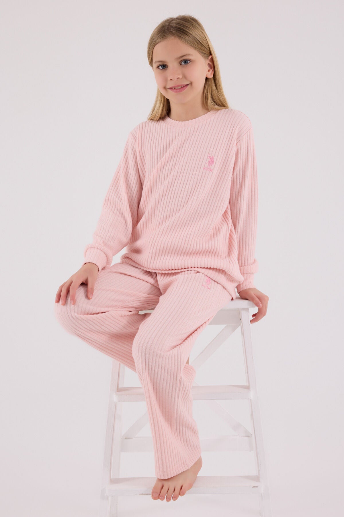 U.S. Polo Assn. Kız Çocuk Bisiklet Yaka Pigment Baskılı Kışlık Regular Fit Pembe Eşofman Takımı US2328-C-V2