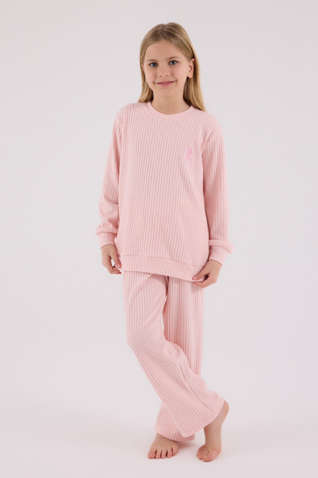 U.S. Polo Assn. Kız Çocuk Bisiklet Yaka Pigment Baskılı Kışlık Regular Fit Pembe Eşofman Takımı US2328-C-V2