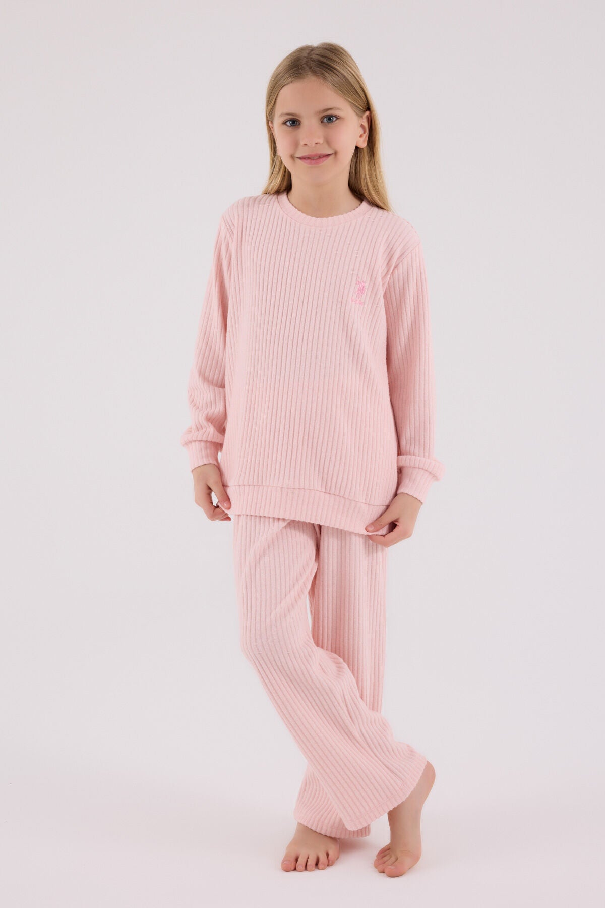 U.S. Polo Assn. Kız Çocuk Bisiklet Yaka Pigment Baskılı Kışlık Regular Fit Pembe Eşofman Takımı US2328-C-V2
