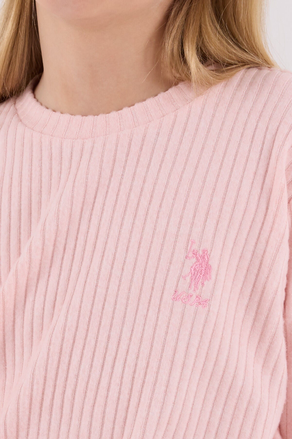 U.S. Polo Assn. Kız Çocuk Bisiklet Yaka Pigment Baskılı Kışlık Regular Fit Pembe Eşofman Takımı US2328-C-V2