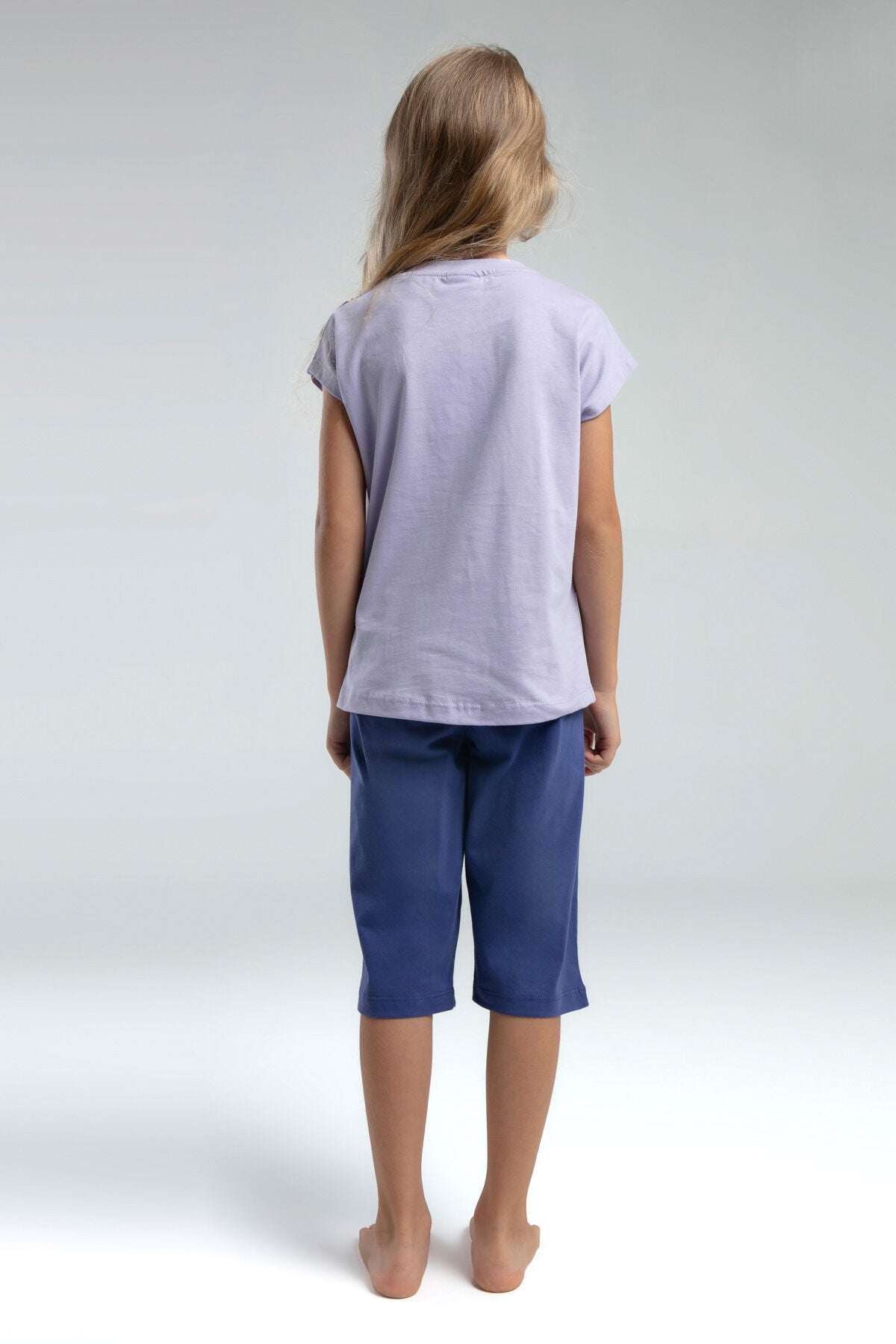 U.S. Polo Assn. Kız Çocuk Bisiklet Yaka Pigment Baskılı Yazlık Regular Fit Mor Kapri Takım US2069-C-V2