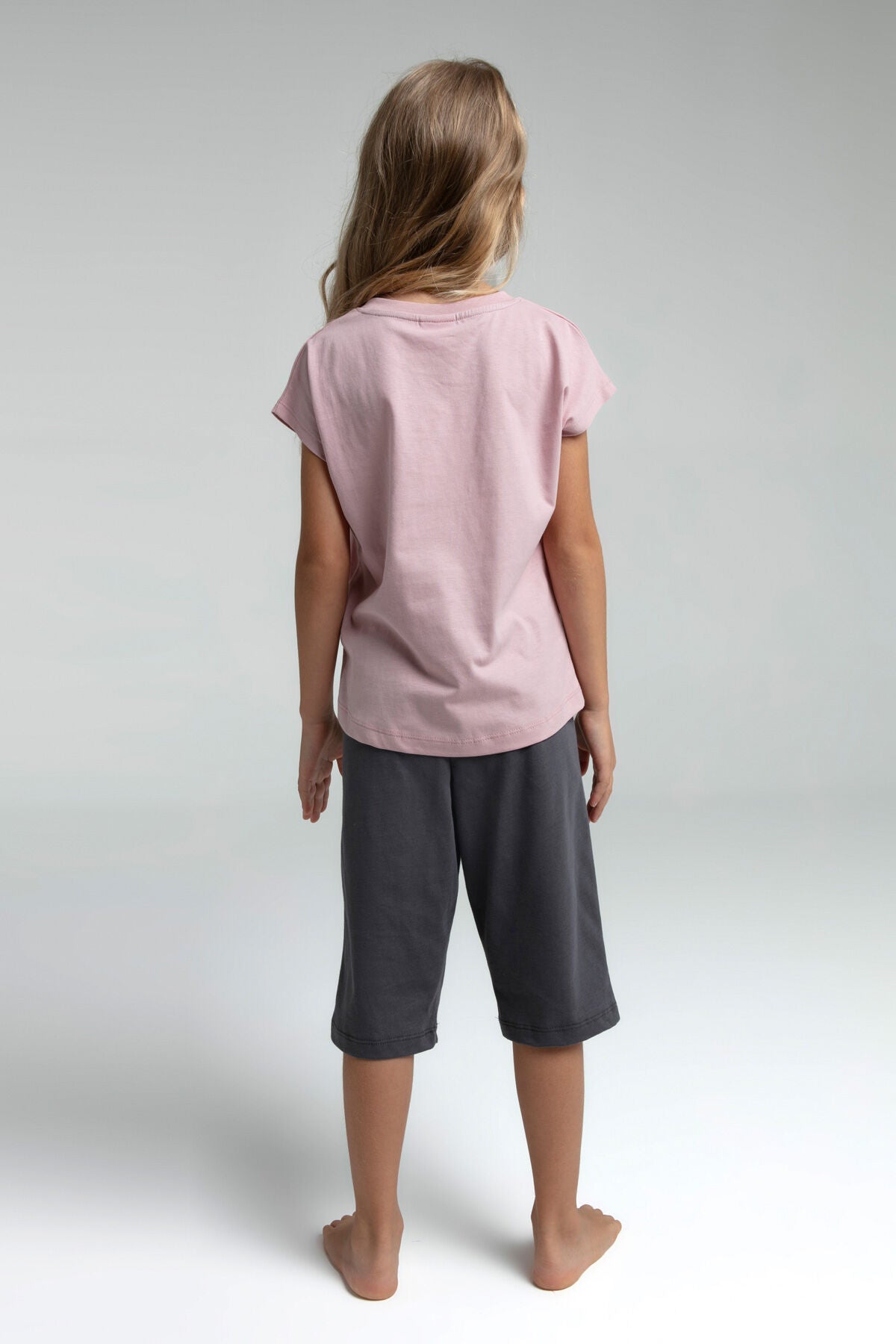 U.S. Polo Assn. Kız Çocuk Bisiklet Yaka Pigment Baskılı Yazlık Regular Fit Pembe Kapri Takım US2068-C-V1