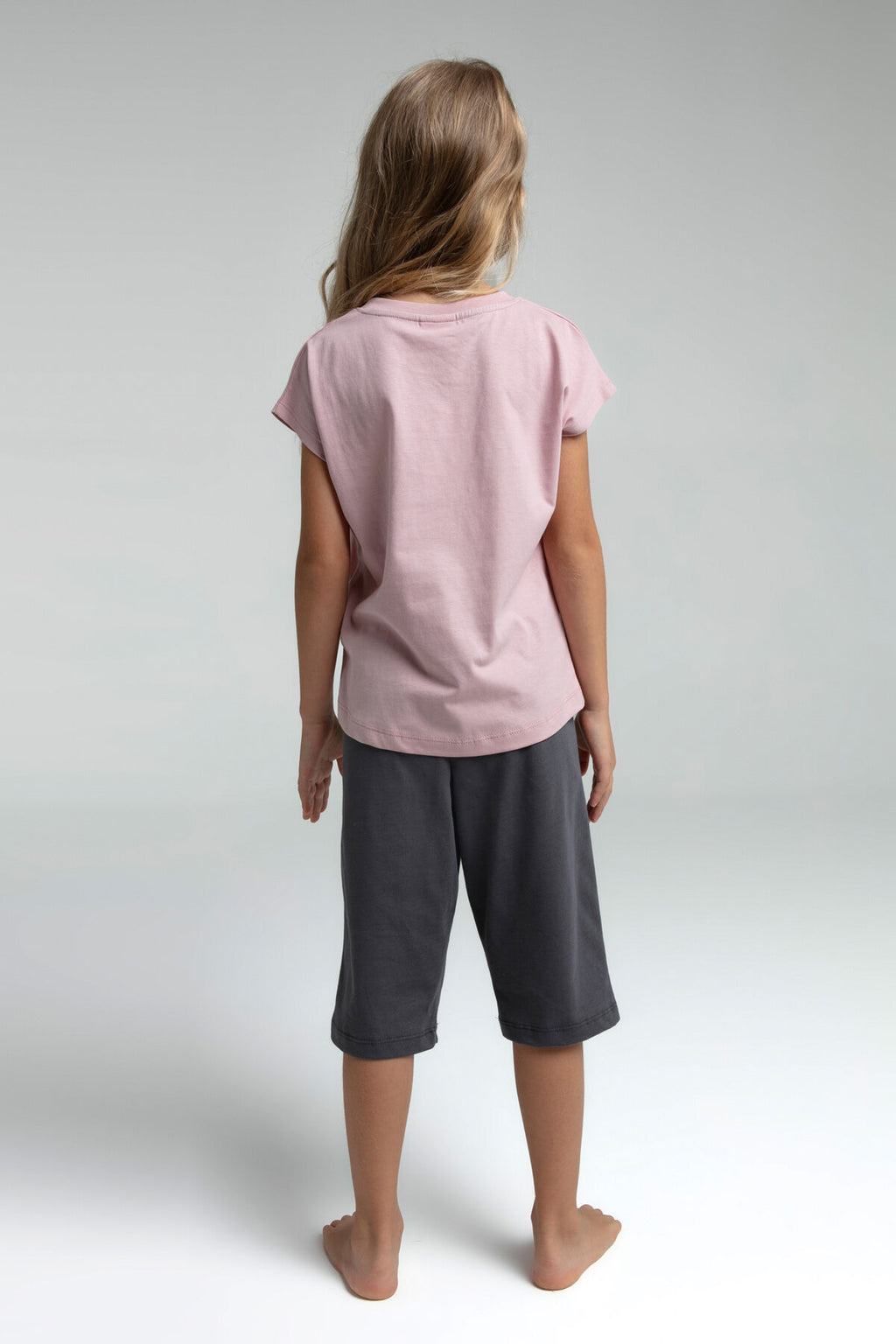 U.S. Polo Assn. Kız Çocuk Bisiklet Yaka Pigment Baskılı Yazlık Regular Fit Pembe Kapri Takım US2068-C-V1