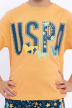 U.S. Polo Assn. Kız Çocuk Bisiklet Yaka Pigment Baskılı Yazlık Regular Fit Turuncu Kapri Takım US1048-C-V2