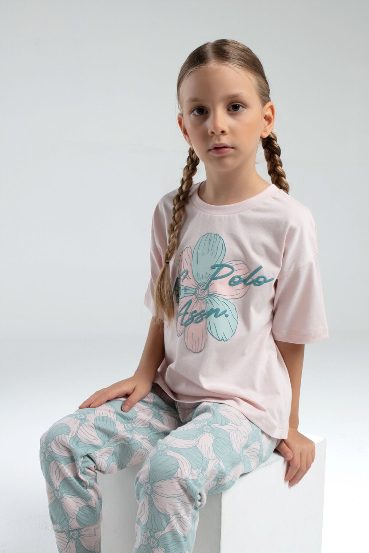 U.S. Polo Assn. Kız Çocuk Pembe Kısa Kol Pijama Takım Ürün ana görseli