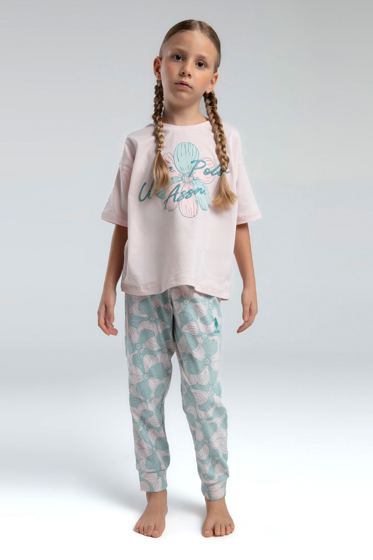 U.S. Polo Assn. Kız Çocuk Pembe Kısa Kol Pijama Takım