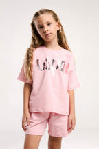 U.S. Polo Assn. Kız Çocuk Bisiklet Yaka Pigment Baskılı Yazlık Regular Fit Pembe Şort Takım US2082-C-V2