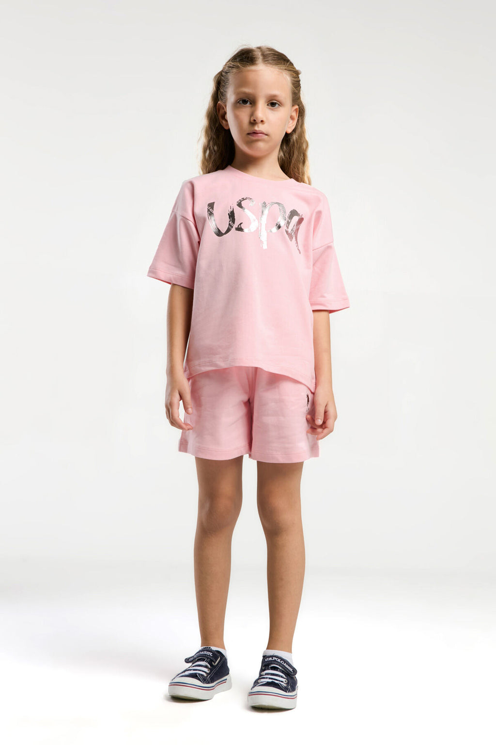 U.S. Polo Assn. Kız Çocuk Pembe Şort Takım