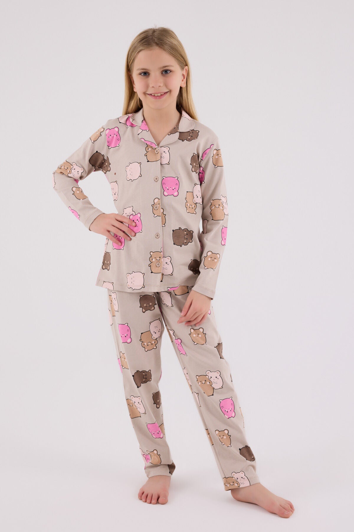 Rolypoly Kız Çocuk Kışlık Regular Fit Krem Pijama Takımı RP3706-C-V1 Ürün ana görseli