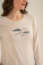 Pierre Cardin Kadın Better Than Yesterday Krem Uzun Kol Pijama Takım PC9299-S-V1