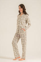 Pierre Cardin Kadın Desenli Krem Gömlek Pijama Takımı PC9276-S-V1