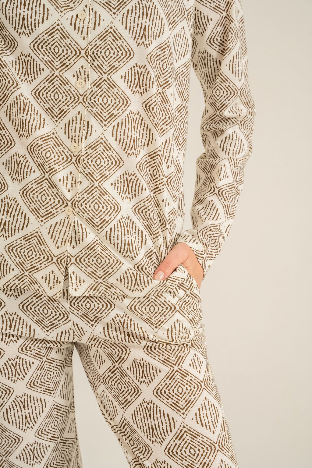 Pierre Cardin Kadın Desenli Krem Gömlek Pijama Takımı PC9276-S-V1