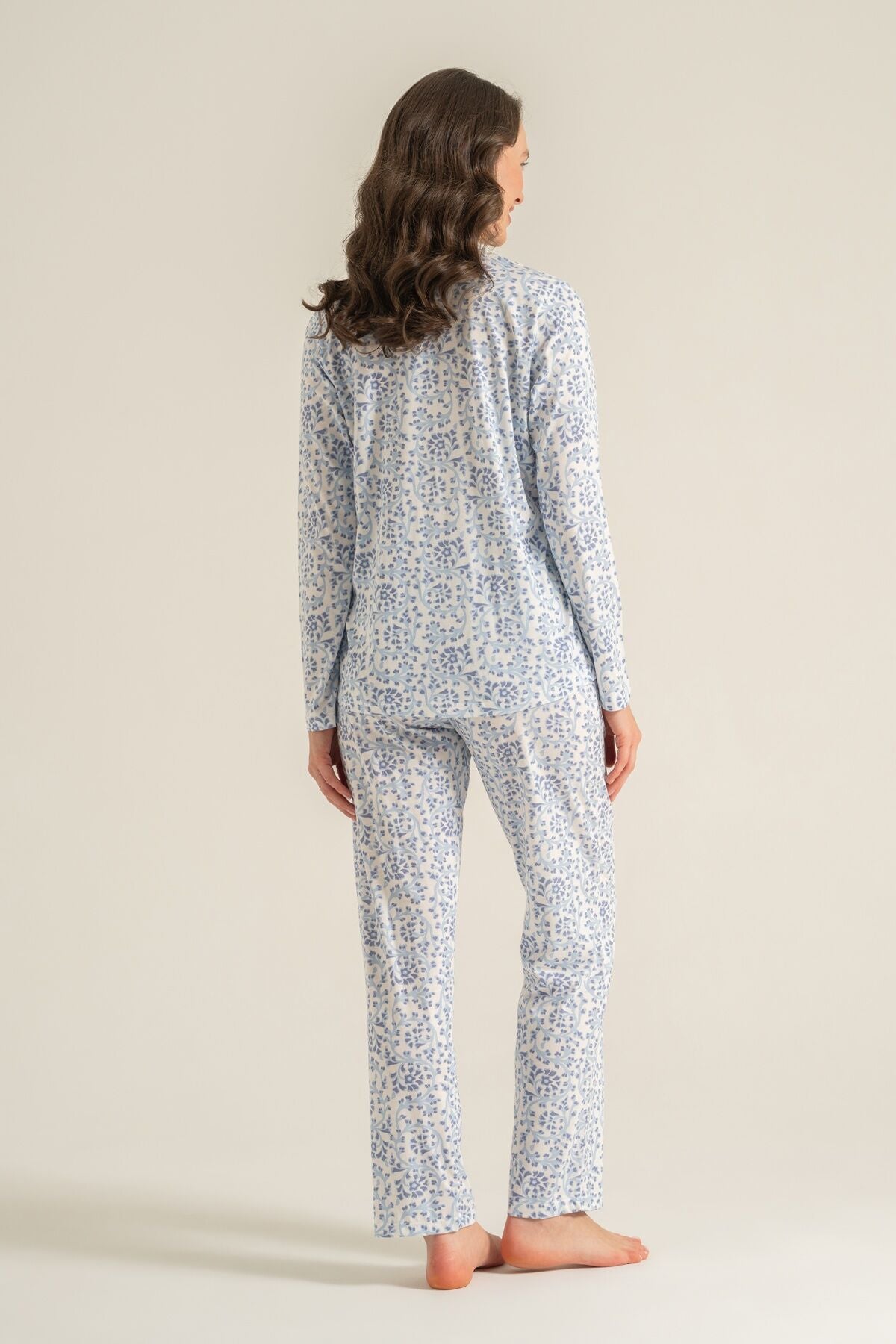Pierre Cardin Kadın Flowers Mavi Gömlek Pijama Takımı PC9271-S-V1