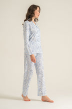 Pierre Cardin Kadın Flowers Mavi Gömlek Pijama Takımı PC9271-S-V1