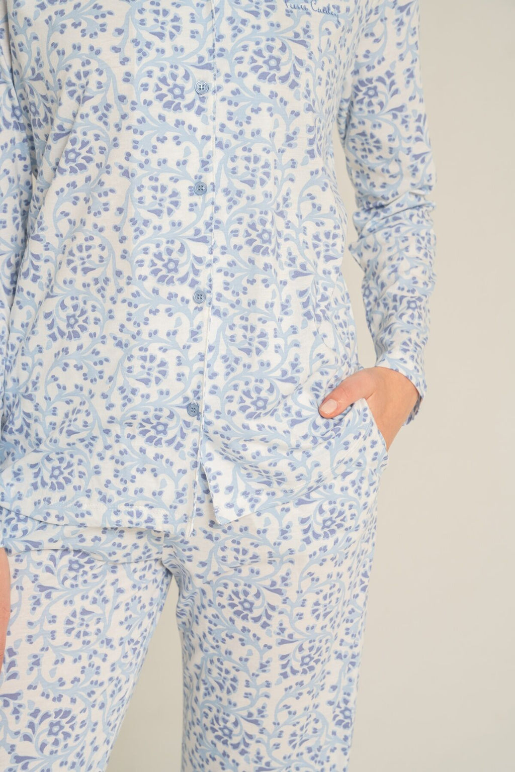 Pierre Cardin Kadın Flowers Mavi Gömlek Pijama Takımı PC9271-S-V1