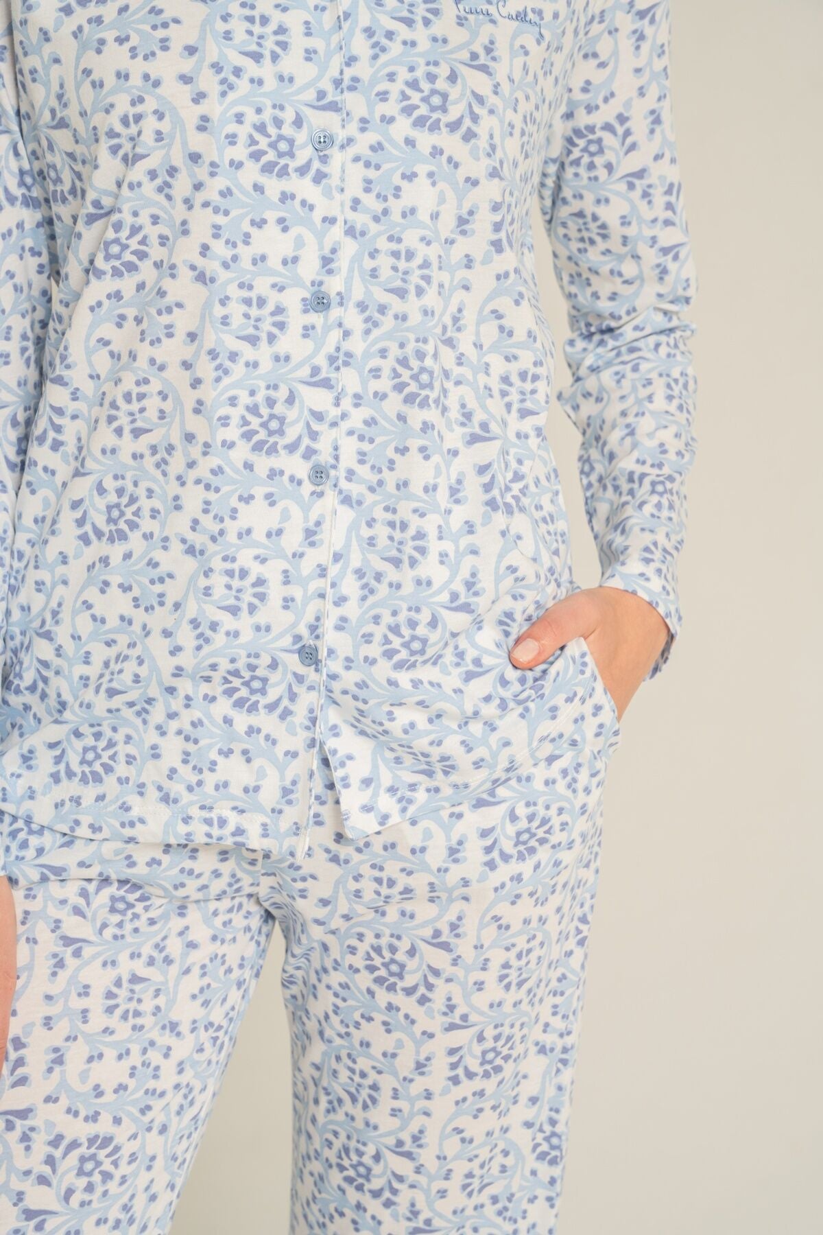 Pierre Cardin Kadın Flowers Mavi Gömlek Pijama Takımı PC9271-S-V1