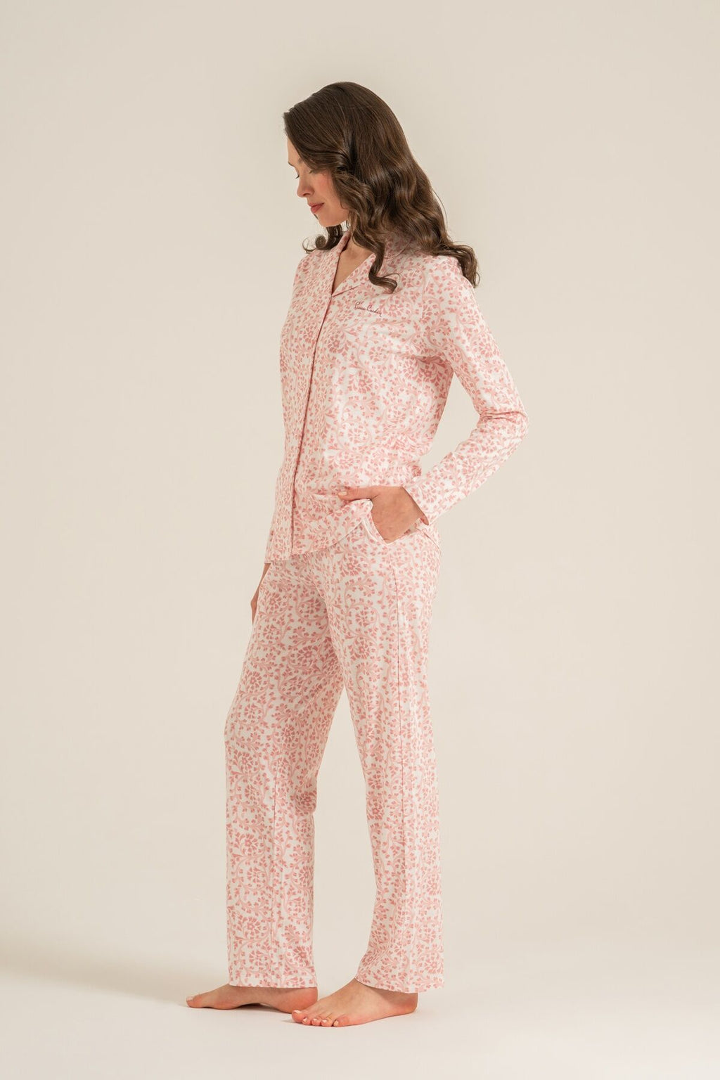 Pierre Cardin Kadın Flowers Pembe Gömlek Pijama Takımı PC9271-S-V2