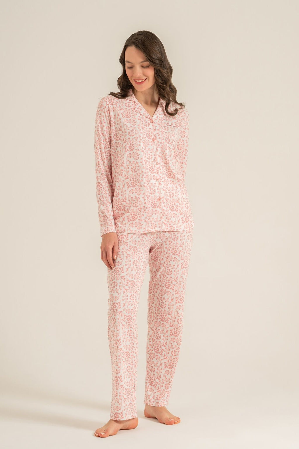 Pierre Cardin Kadın Flowers Pembe Gömlek Pijama Takımı PC9271-S-V2