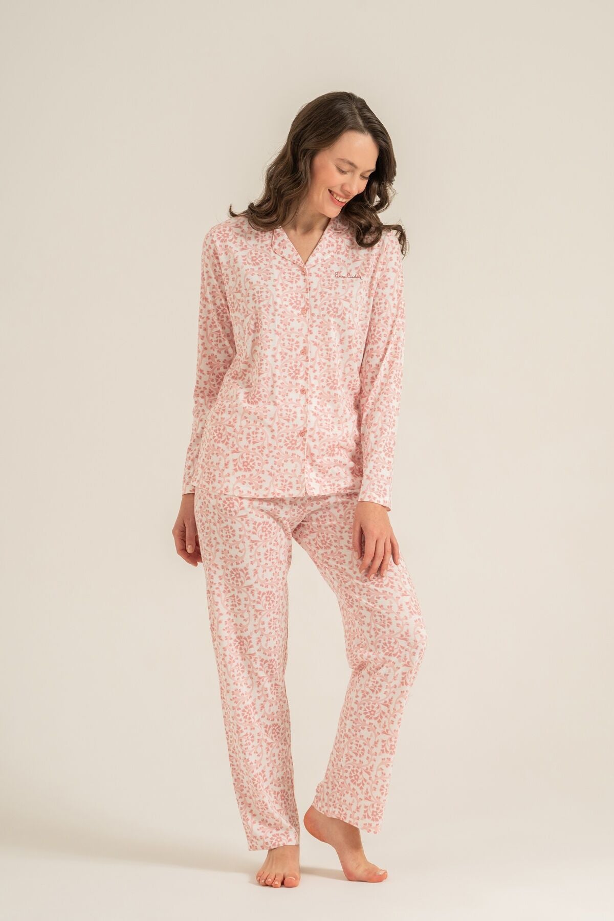 Pierre Cardin Kadın Flowers Pembe Gömlek Pijama Takımı PC9271-S-V2
