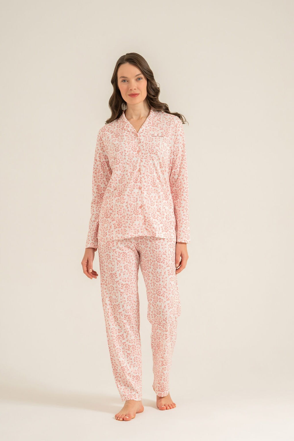 Pierre Cardin Kadın Flowers Pembe Gömlek Pijama Takımı PC9271-S-V2