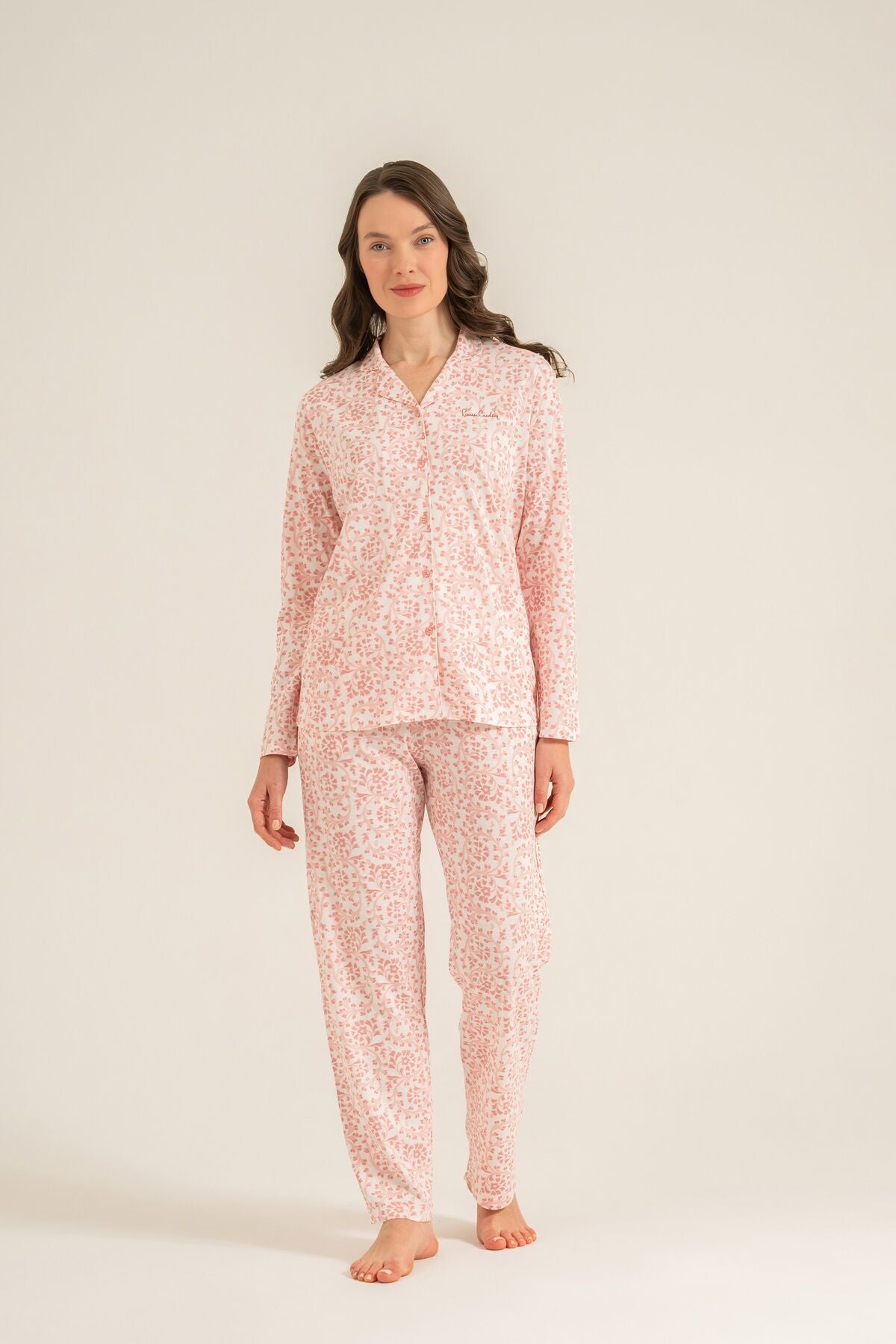 Pierre Cardin Kadın Flowers Pembe Gömlek Pijama Takımı PC9271-S-V2