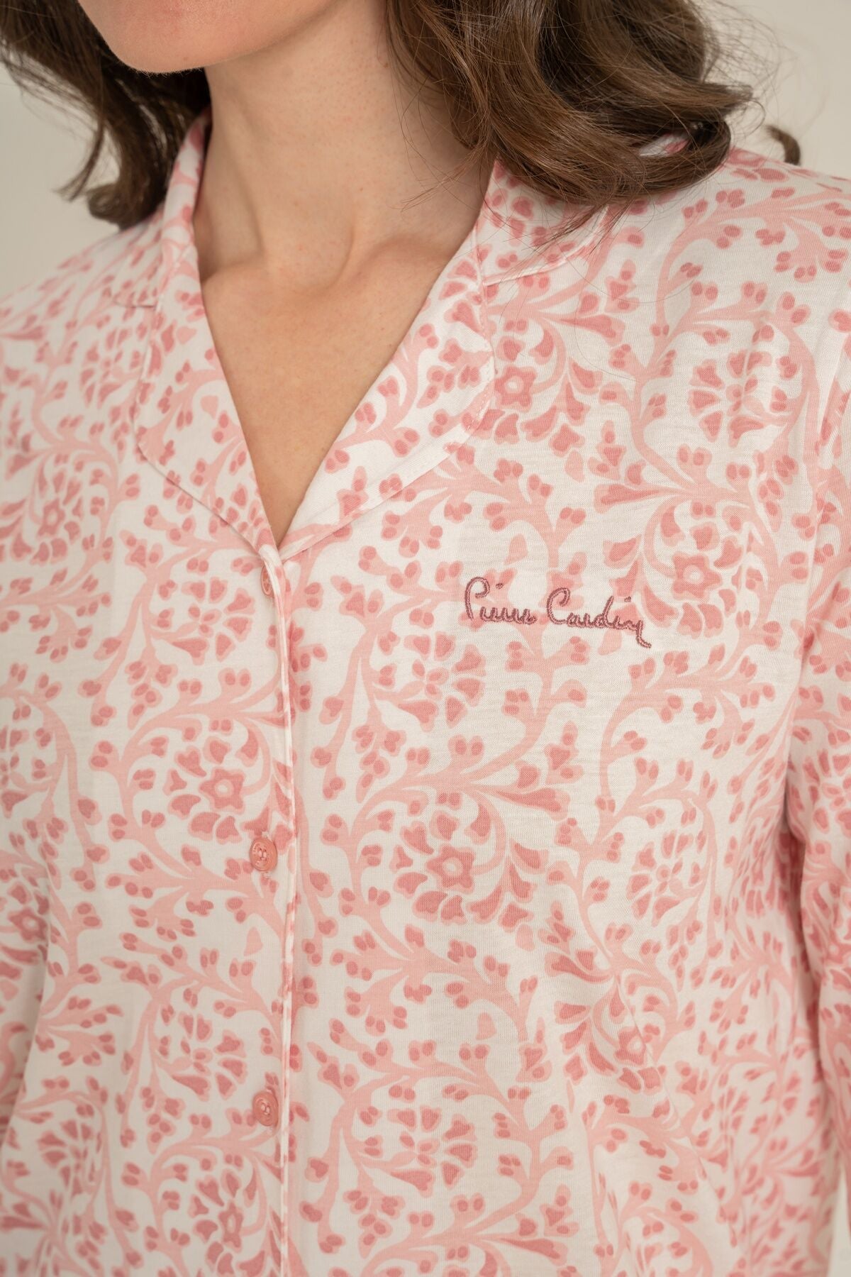 Pierre Cardin Kadın Flowers Pembe Gömlek Pijama Takımı PC9271-S-V2