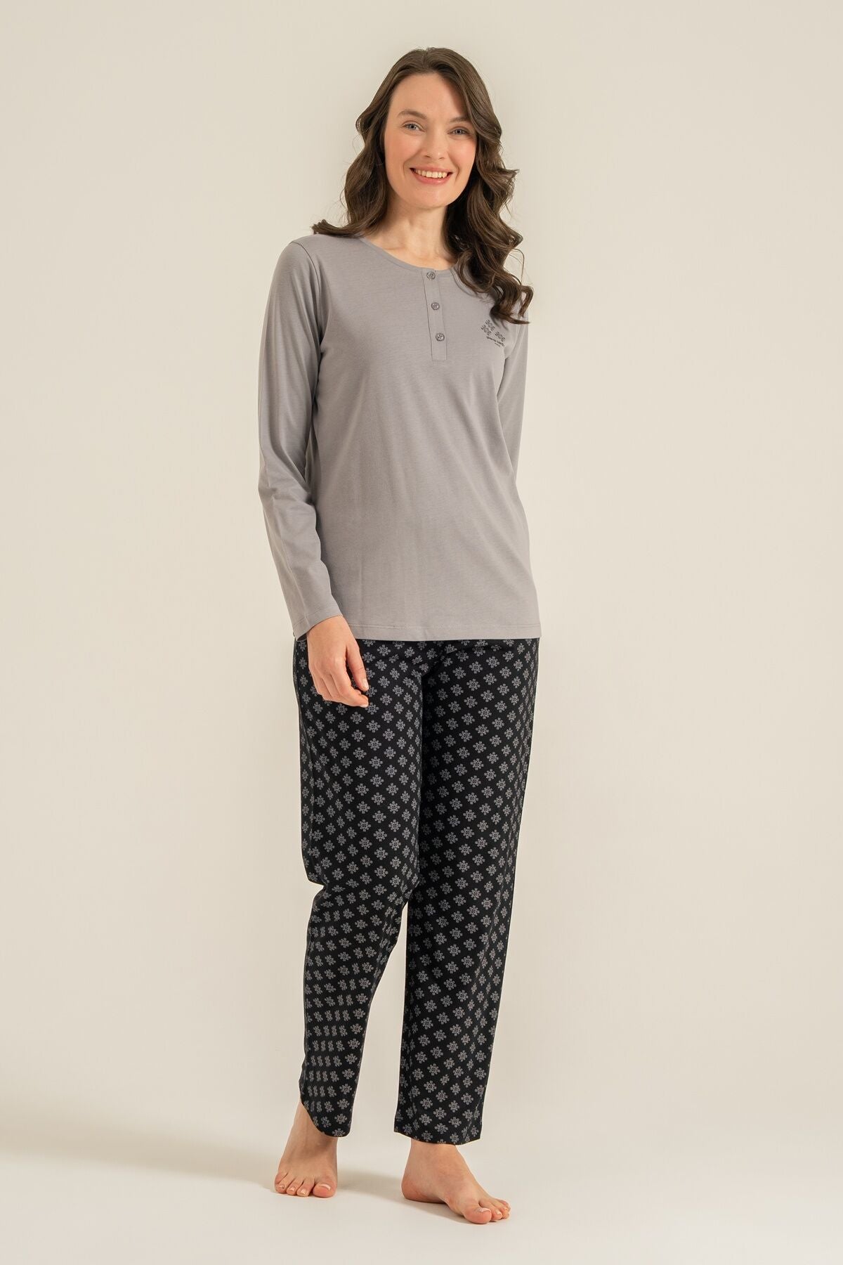 Pierre Cardin Kadın Gri Uzun Kol Pijama Takım PC9289-S-V2