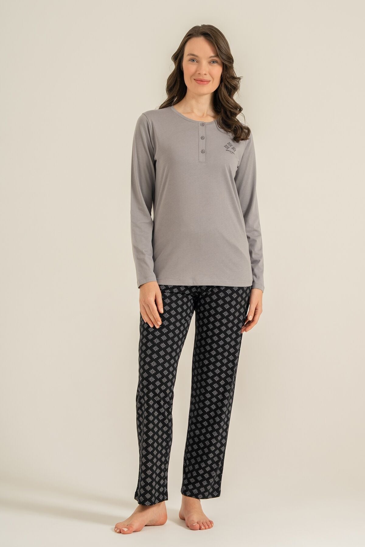 Pierre Cardin Kadın Gri Uzun Kol Pijama Takım PC9289-S-V2