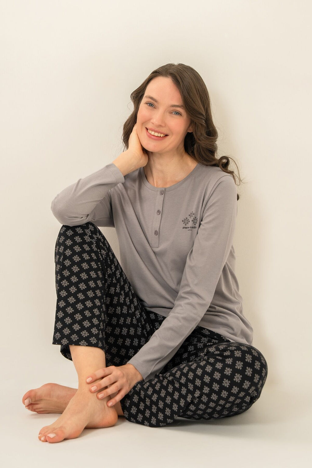 Pierre Cardin Kadın Gri Uzun Kol Pijama Takım PC9289-S-V2