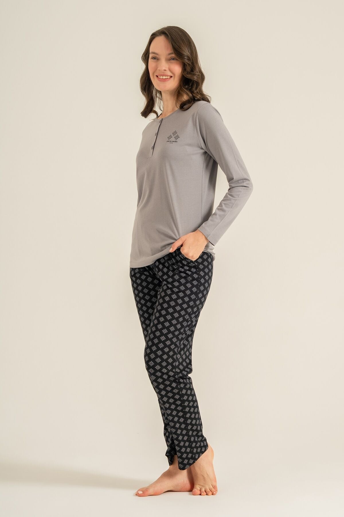 Pierre Cardin Kadın Gri Uzun Kol Pijama Takım PC9289-S-V2