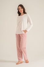 Pierre Cardin Kadın Have A Super Day Beyaz Uzun Kol Pijama Takım PC9294-S-V2