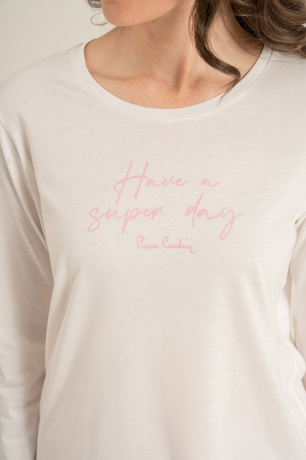 Pierre Cardin Kadın Have A Super Day Beyaz Uzun Kol Pijama Takım PC9294-S-V2