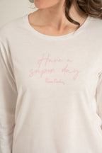 Pierre Cardin Kadın Have A Super Day Beyaz Uzun Kol Pijama Takım PC9294-S-V2
