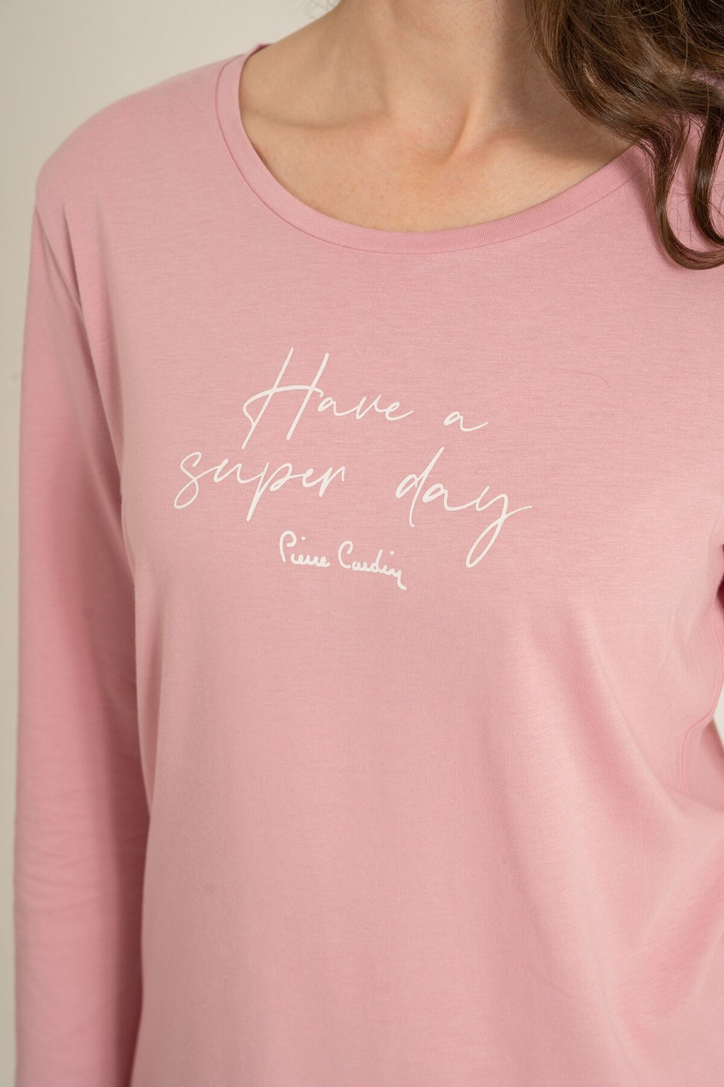 Pierre Cardin Kadın Have A Super Day Pembe Uzun Kol Pijama Takım PC9294-S-V1