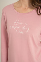 Pierre Cardin Kadın Have A Super Day Pembe Uzun Kol Pijama Takım PC9294-S-V1