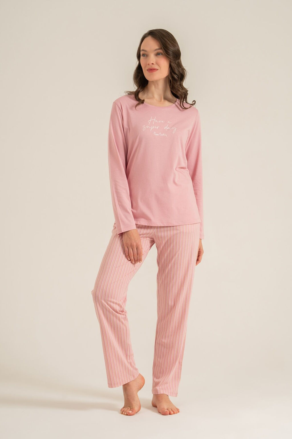 Pierre Cardin Kadın Have A Super Day Pembe Uzun Kol Pijama Takım PC9294-S-V1
